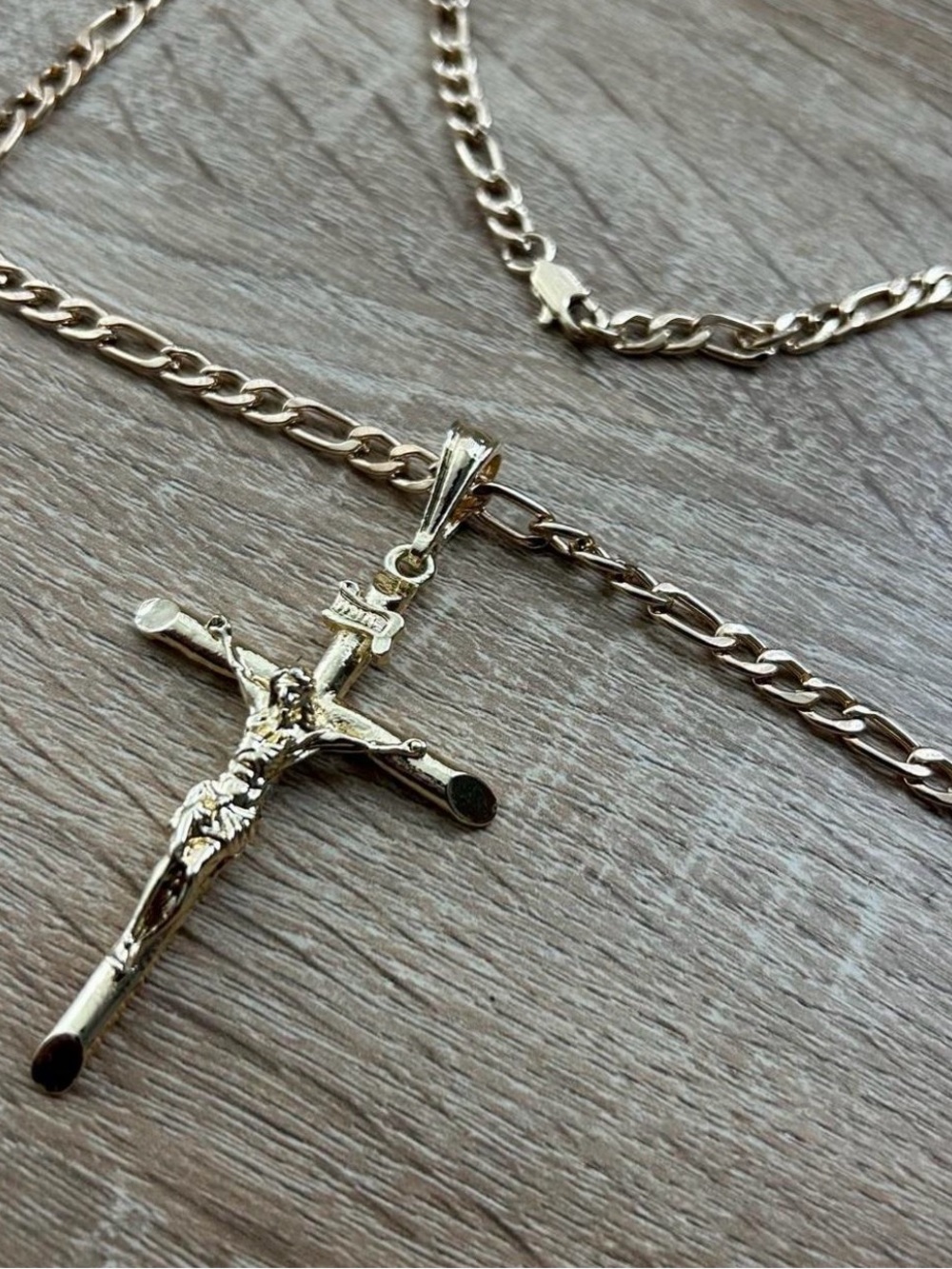 Gold Men's Crucifix Pendant Necklace - Classic Religious Jewelry - Picture 2 of 4